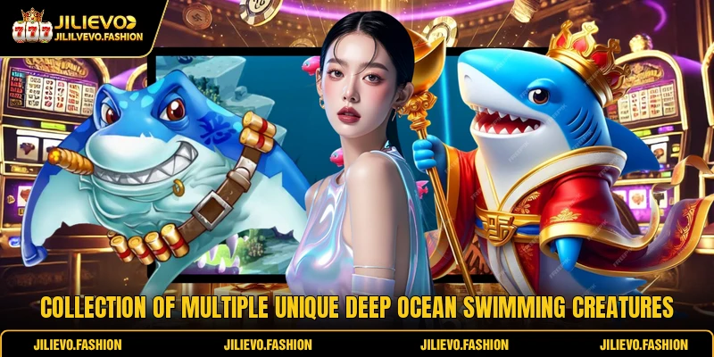 Collection of multiple unique deep ocean swimming creatures
